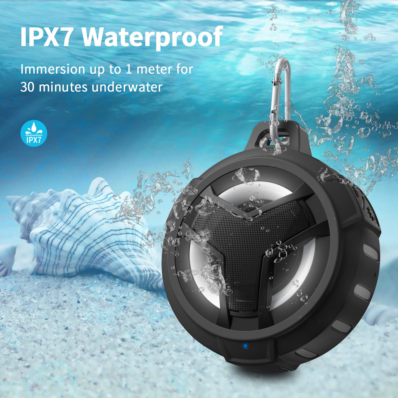 Waterproof bluetooth shower speaker detail - suction cup mount bathroom