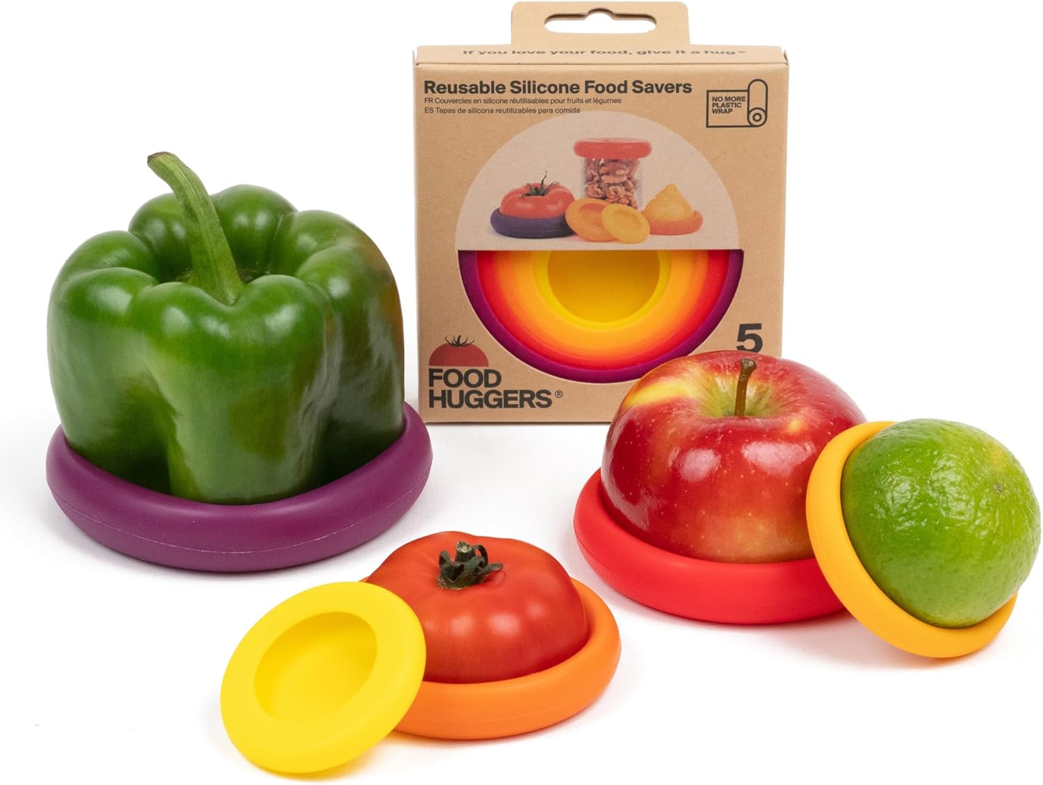 Food Huggers Reusable Silicone Covers Set of 5