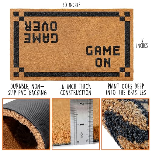 Game Over Doormat lifestyle shot - geek home decor housewarming gift