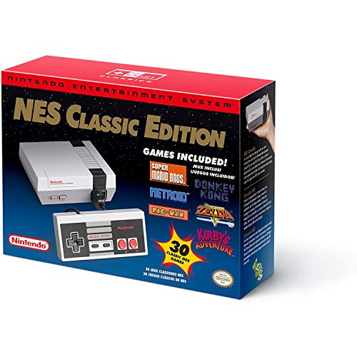 Nintendo NES Classic Edition box packaging with 30 included games