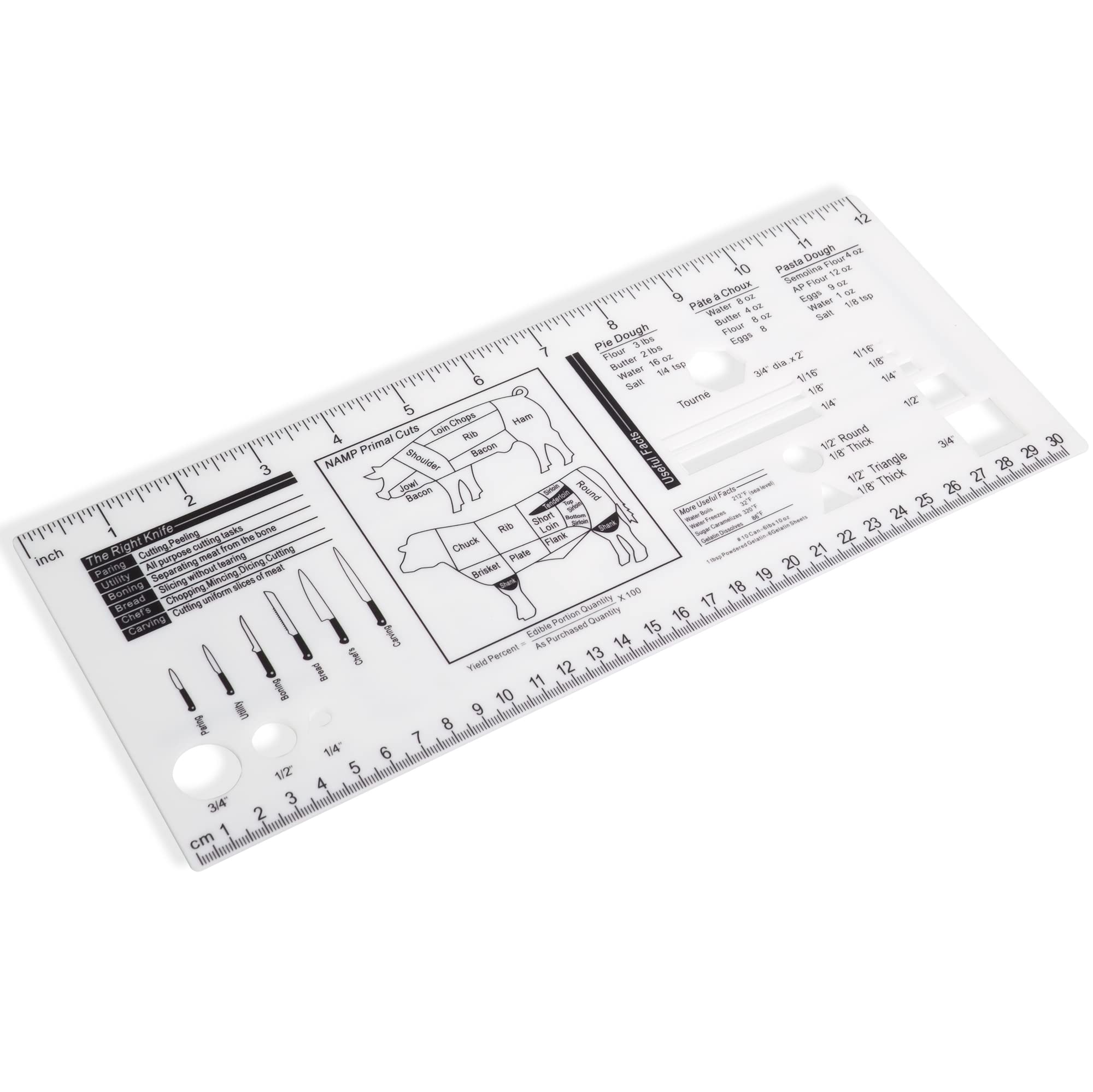 UPTTHOW acrylic culinary ruler cutting reference template with measurements and conversion charts