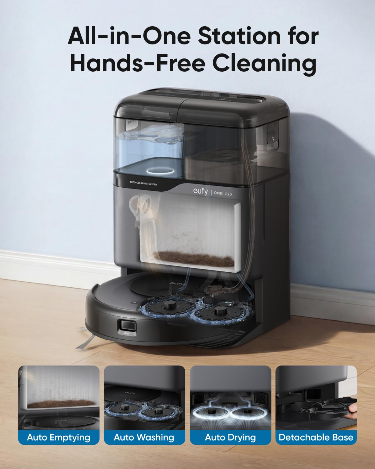 eufy robot vacuum ultra slim 3.35 inch design with transparent tanks detail