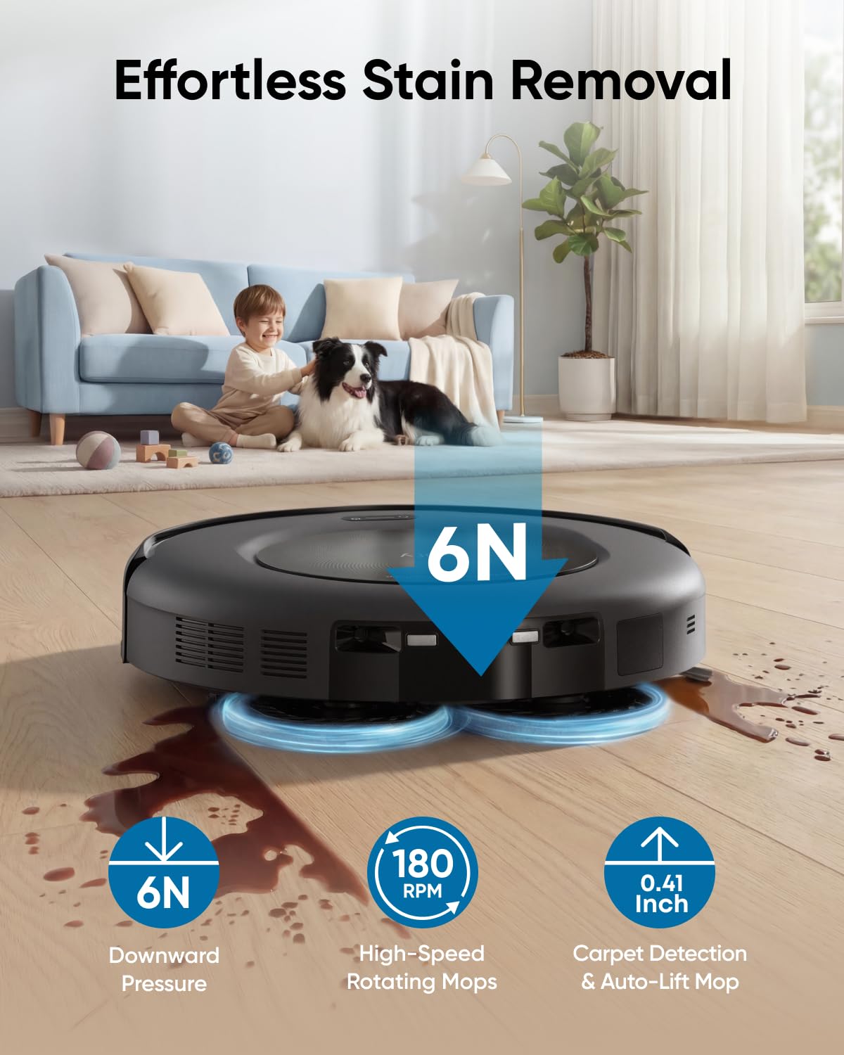 Robot vacuum cleaner lifestyle shot in modern home - perfect housewarming gift