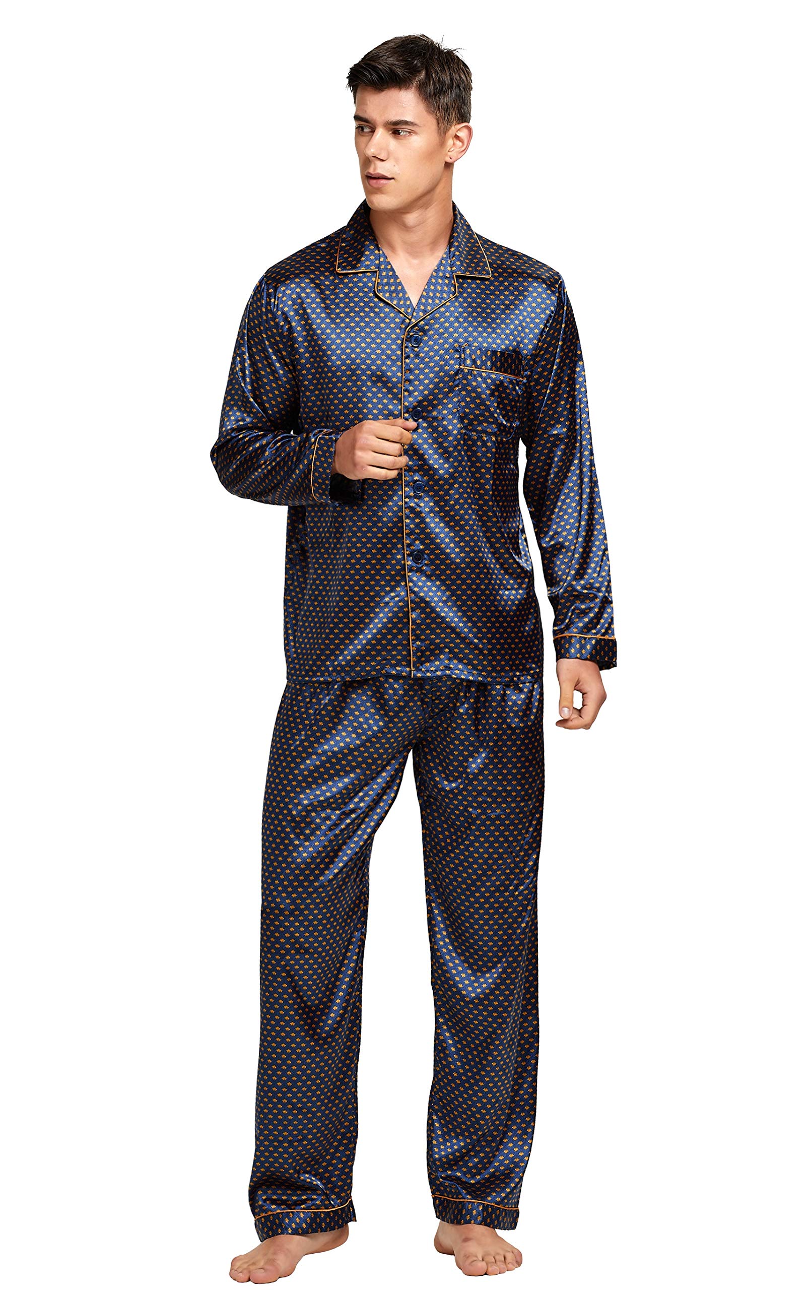 Satin pajama set men classic silk sleepwear detail shot