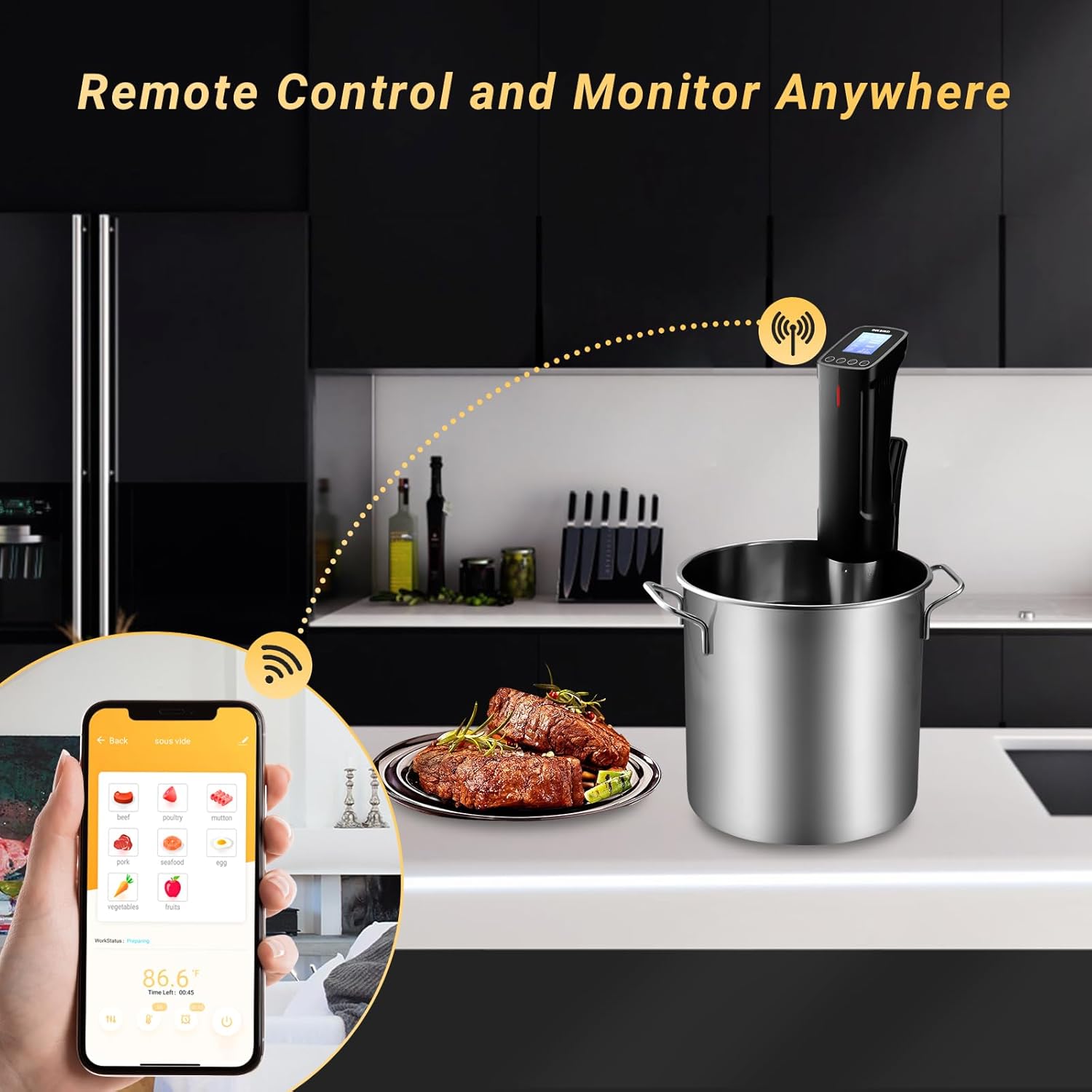 Sous Vide Machine 1000W with APP Control Preset Recipes