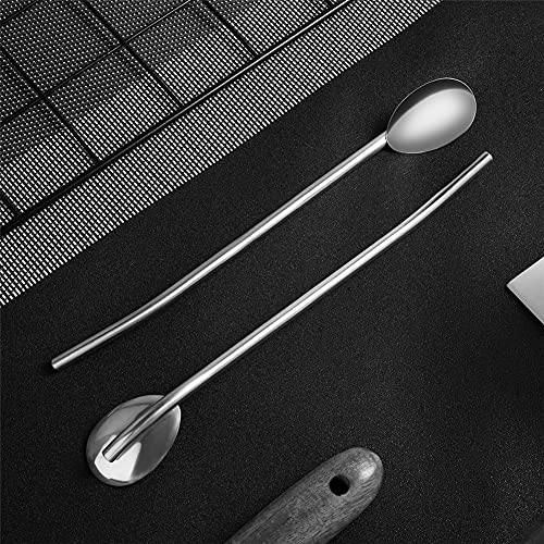 2-in-1 Straw Spoon - perfect for iced coffee, smoothies and cocktails Stainless steel straw spoon in use with iced coffee and cocktails